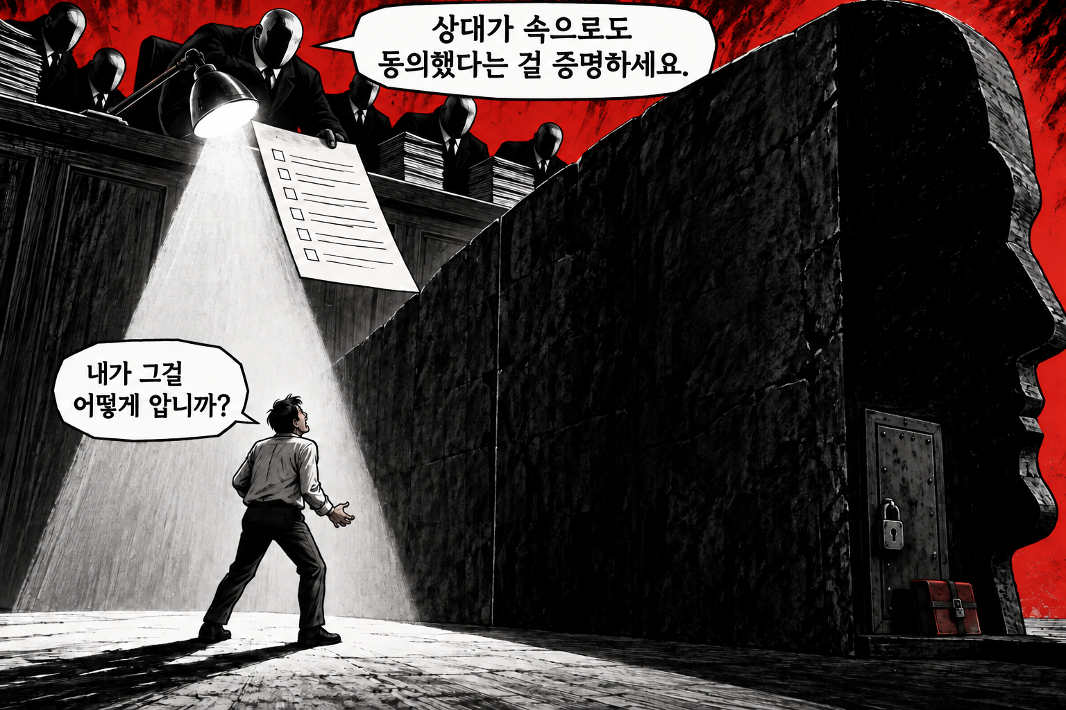 상대가 속으로도 동의했다는 걸 증명하라는 요구와, 내가 그걸 어떻게 아느냐는 반문
