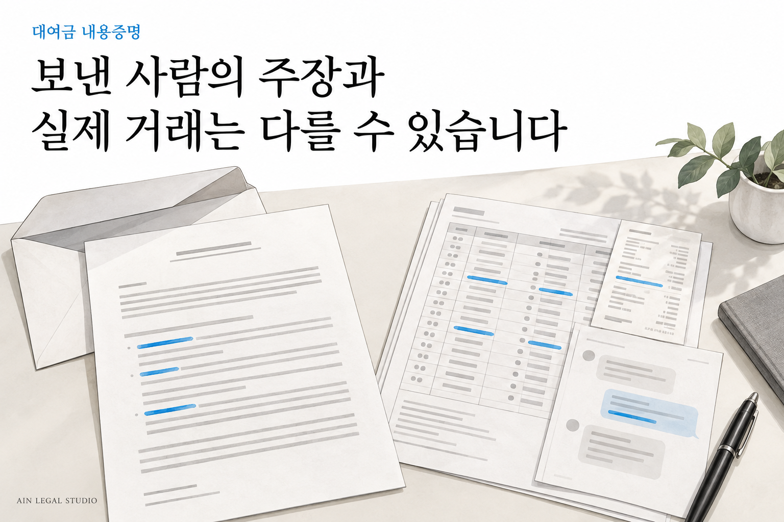 내용증명과 실제 거래 자료를 나란히 비교하는 장면